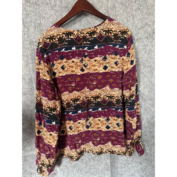 Silk Land 100% Pure Silk Multicolor Boho Long-Sleeve Womens Top Large - Picture 8 of 11